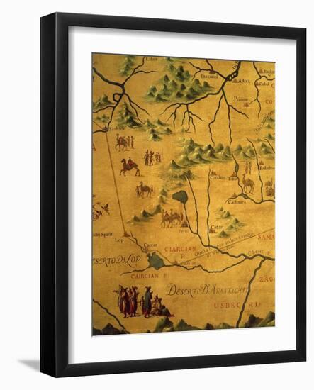 Uzbekistan Region, from Map of Asia Showing Route Taken by Marco Polo-null-Framed Giclee Print