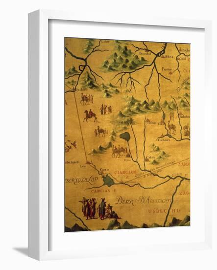 Uzbekistan Region, from Map of Asia Showing Route Taken by Marco Polo-null-Framed Giclee Print