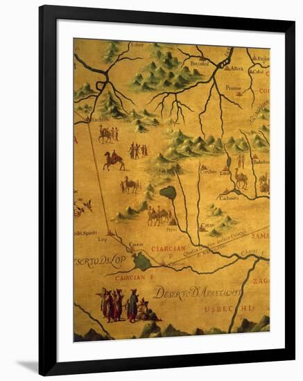Uzbekistan Region, from Map of Asia Showing Route Taken by Marco Polo-null-Framed Premium Giclee Print