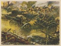 German Horse-Drawn Artillery Moving to Fresh Positions During a Bombardment-V. Mundorff-Mounted Art Print