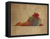 VA Colorful Counties-Red Atlas Designs-Framed Stretched Canvas