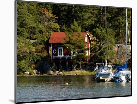 Vacation Home and Boats on Island in Helsinki harbor, Helsinki, Finland-Nancy & Steve Ross-Mounted Photographic Print