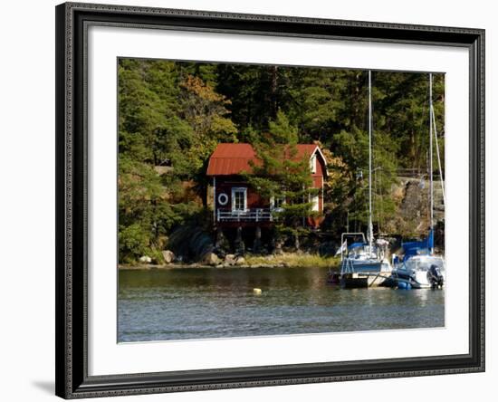 Vacation Home and Boats on Island in Helsinki harbor, Helsinki, Finland-Nancy & Steve Ross-Framed Photographic Print