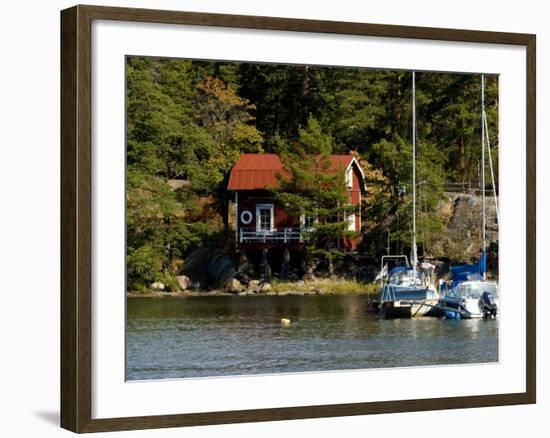 Vacation Home and Boats on Island in Helsinki harbor, Helsinki, Finland-Nancy & Steve Ross-Framed Photographic Print