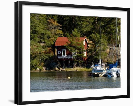 Vacation Home and Boats on Island in Helsinki harbor, Helsinki, Finland-Nancy & Steve Ross-Framed Photographic Print