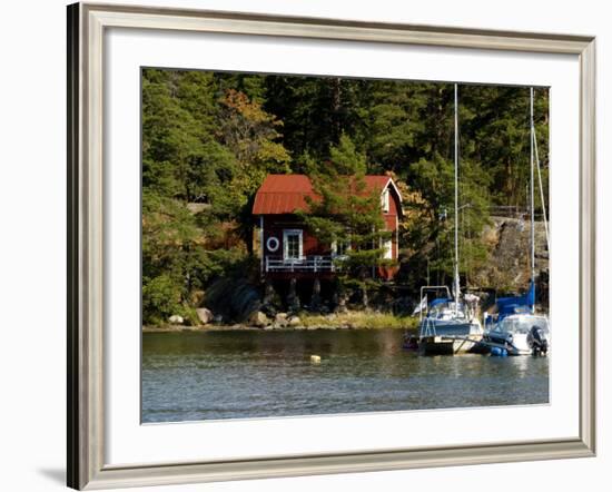 Vacation Home and Boats on Island in Helsinki harbor, Helsinki, Finland-Nancy & Steve Ross-Framed Photographic Print
