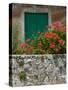 Vacation Villa Wall with Flowers, Matsoukata, Kefalonia, Ionian Islands, Greece-Walter Bibikow-Stretched Canvas