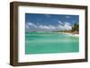 Vacationers along Palm Beach in Aruba-raphoto-Framed Photographic Print