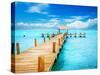 Vacations and Tourism Concept. Tropic Paradise. Jetty on Isla Mujeres, Mexico,Cancun-Subbotina Anna-Stretched Canvas