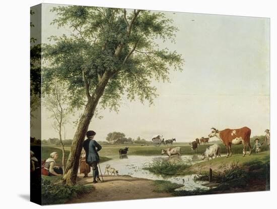 Vaches à l'abreuvoir-Jacobus Vrymoet-Stretched Canvas