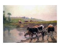 Pasture Cattle at Watering Hole-Vaclav Brozik-Framed Art Print