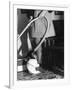 Vacuuming with a Chimp-null-Framed Premium Photographic Print