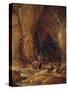 Vagabonds and Washerwomen in Cave-David Teniers II-Stretched Canvas