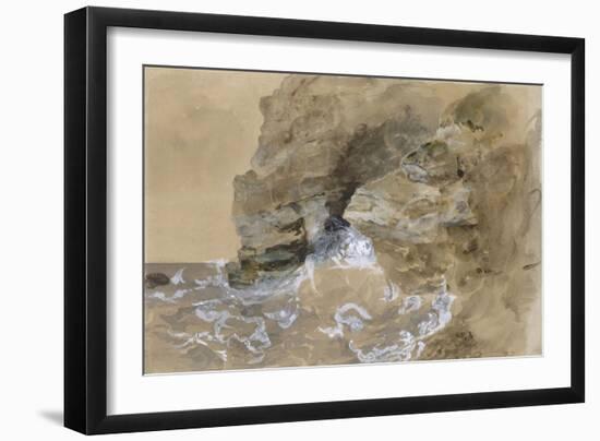 Vagues se brisant contre une falaise de la côte Normande ou "Les Falaises d'Etretat";-Eugene Delacroix-Framed Giclee Print