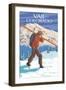 Vail, CO - Skier Carrying Skis-Lantern Press-Framed Art Print