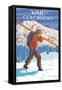 Vail, CO - Skier Carrying Skis-Lantern Press-Framed Stretched Canvas