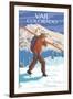 Vail, CO - Skier Carrying Skis-Lantern Press-Framed Art Print