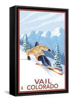 Vail, CO - Vail Downhill Skier-Lantern Press-Framed Stretched Canvas