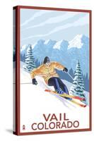Vail, CO - Vail Downhill Skier-Lantern Press-Stretched Canvas