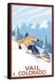 Vail, CO - Vail Downhill Skier-Lantern Press-Framed Stretched Canvas