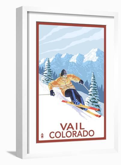 Vail, CO - Vail Downhill Skier-Lantern Press-Framed Art Print