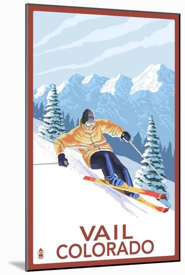 Vail, CO - Vail Downhill Skier-Lantern Press-Mounted Art Print