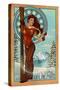 Vail, Colorado - Art Nouveau Skier-Lantern Press-Stretched Canvas