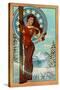 Vail, Colorado - Art Nouveau Skier-Lantern Press-Stretched Canvas