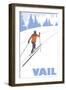 Vail, Colorado - Cross Country Skier Stylized-Lantern Press-Framed Art Print