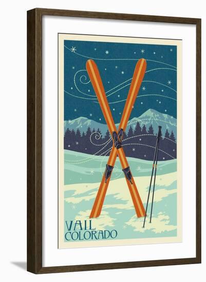 Vail, Colorado - Crossed Skis-Lantern Press-Framed Art Print