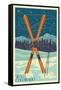 Vail, Colorado - Crossed Skis-Lantern Press-Framed Stretched Canvas