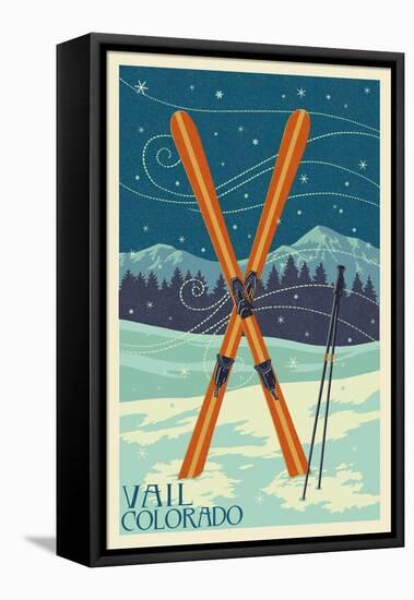 Vail, Colorado - Crossed Skis-Lantern Press-Framed Stretched Canvas