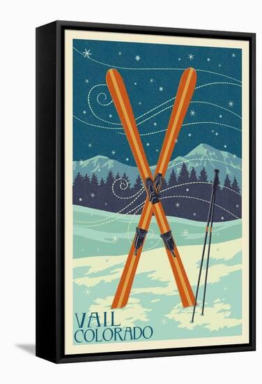 Vail, Colorado - Crossed Skis-Lantern Press-Framed Stretched Canvas