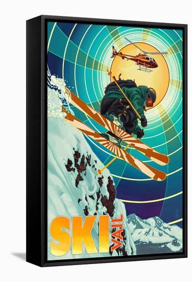 Vail, Colorado - Heli-Skiing-Lantern Press-Framed Stretched Canvas