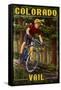 Vail, Colorado - Mountain Biker in Trees-Lantern Press-Framed Stretched Canvas