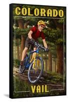 Vail, Colorado - Mountain Biker in Trees-Lantern Press-Framed Stretched Canvas