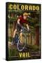 Vail, Colorado - Mountain Biker in Trees-Lantern Press-Framed Stretched Canvas