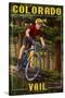 Vail, Colorado - Mountain Biker in Trees-Lantern Press-Stretched Canvas