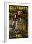 Vail, Colorado - Mountain Biker in Trees-Lantern Press-Framed Art Print