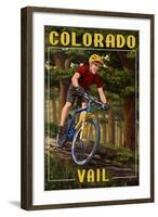 Vail, Colorado - Mountain Biker in Trees-Lantern Press-Framed Art Print