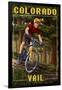 Vail, Colorado - Mountain Biker in Trees-Lantern Press-Framed Art Print