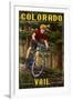 Vail, Colorado - Mountain Biker in Trees-Lantern Press-Framed Art Print