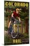 Vail, Colorado - Mountain Biker in Trees-Lantern Press-Mounted Art Print