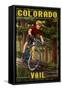 Vail, Colorado - Mountain Biker in Trees-Lantern Press-Framed Stretched Canvas