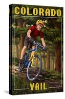 Vail, Colorado - Mountain Biker in Trees-Lantern Press-Stretched Canvas
