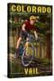 Vail, Colorado - Mountain Biker in Trees-Lantern Press-Stretched Canvas