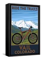 Vail, Colorado - Ride the Trails, Mountain Bike-Lantern Press-Framed Stretched Canvas