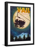 Vail, Colorado - Ski Lift and Full Moon-Lantern Press-Framed Art Print