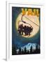 Vail, Colorado - Ski Lift and Full Moon-Lantern Press-Framed Art Print