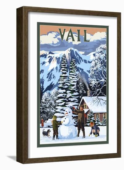 Vail, Colorado - Snowman Scene-Lantern Press-Framed Art Print